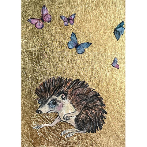 Sally Bruce Richards, Hedgehog With Butterflies, Fine Art Greeting Card