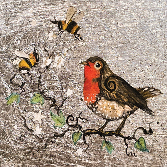 Sally Bruce Richards, Little Robin and Bees, Blank Art Card