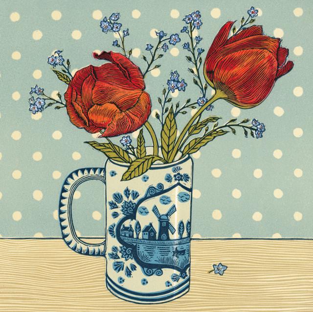 Vanessa Lubach, Tulips and Forget-me-nots, Art Card