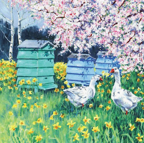 Zoe Elizabeth Norman, Geese and Beehives, Fine Art Greeting Card