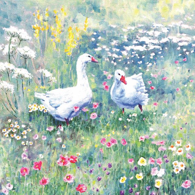 Zoe Elizabeth Norman, Geese In A Meadow, Fine Art Greeting Card