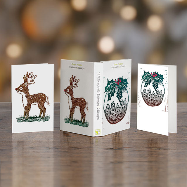 Katharine Green, Christmas Pudding + Little Reindeer, Boxed Set of 10 Note Cards