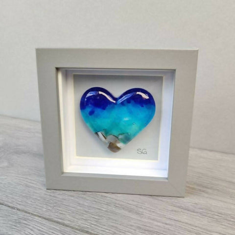 Fused Glass Beach Heart - Framed Artwork
