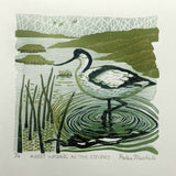 Avocet wading in the Estuary - Linocut Print
