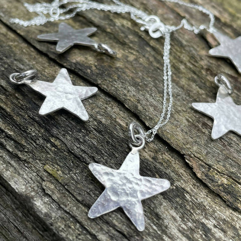 Silver hammered Star Pendant on 16-18" Trace Chain