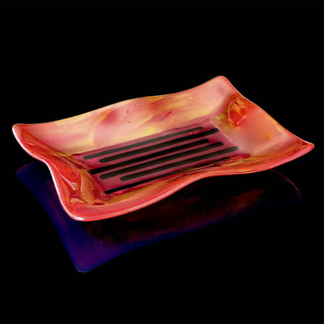 Red Marble Dish - Fused Glass Sculpture